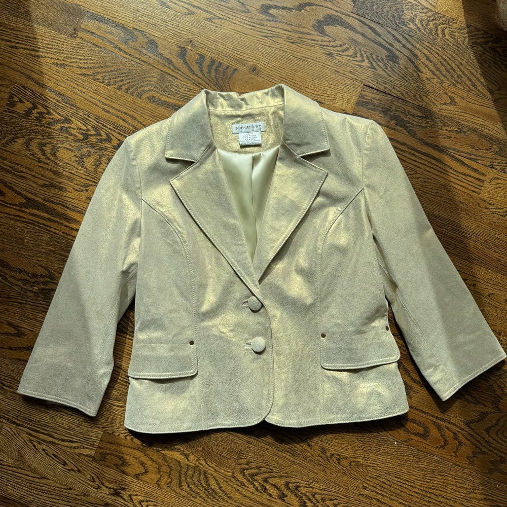 Newport News Leather Genuine Leather Vintage Gold Shimmer Jacket Size 14 - Picture 2 of 6